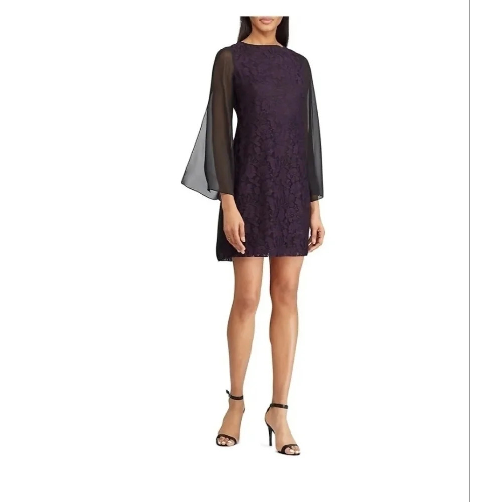 Chaps Georgette  Bell Sleeve A-Line Dress
